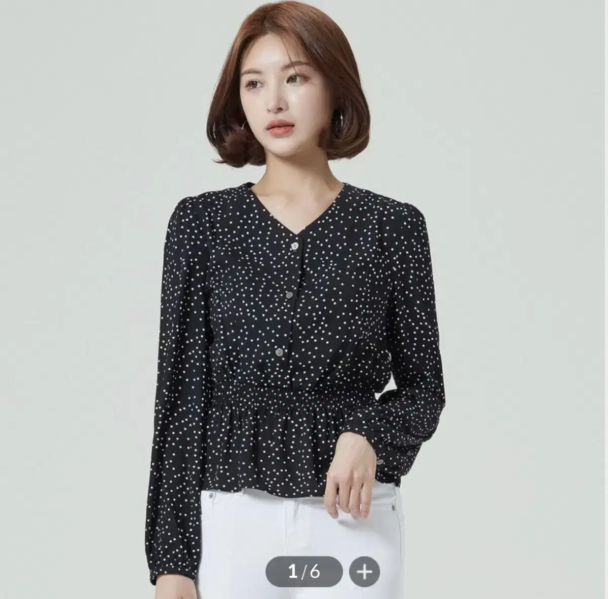 (1회착용) 미쏘 MIXXO V넥 도트 패턴 블라우스